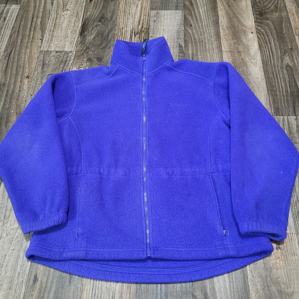 L.L.Bean Fleece Jacket Womens Large Indigo Blue Full‎ Zip Logo Zip Pockets